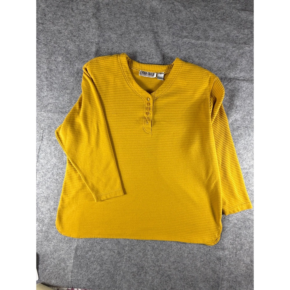 Extra Touch International -Mustard Button Up Long Sleeve Top 3X Womens Vintage